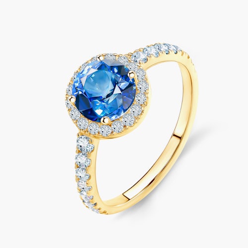 Pierścionek zaręczynowy This is Love: złoty, niebieski szafir